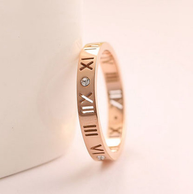 Women gold color diamond zircon hollow stainless steel rings jewelry for girl
