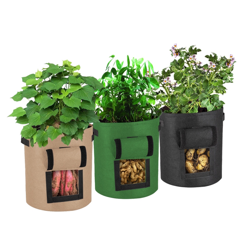 Hot Sale Custom 5 / 7 / 10 Gallon Breathable Thicken Felt Non Woven Fabric Plant Grow Bags With Handle For Potato