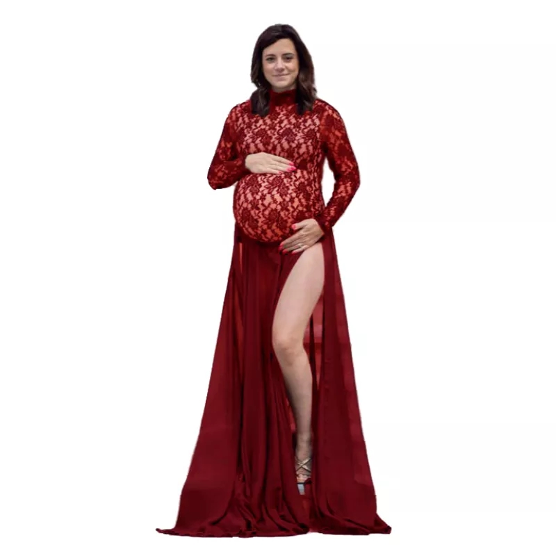 Boutique Lace Long Sleeve Maternity Gown Photography Maternity Maxi Dress Pregnancy Dress Photo Shoot