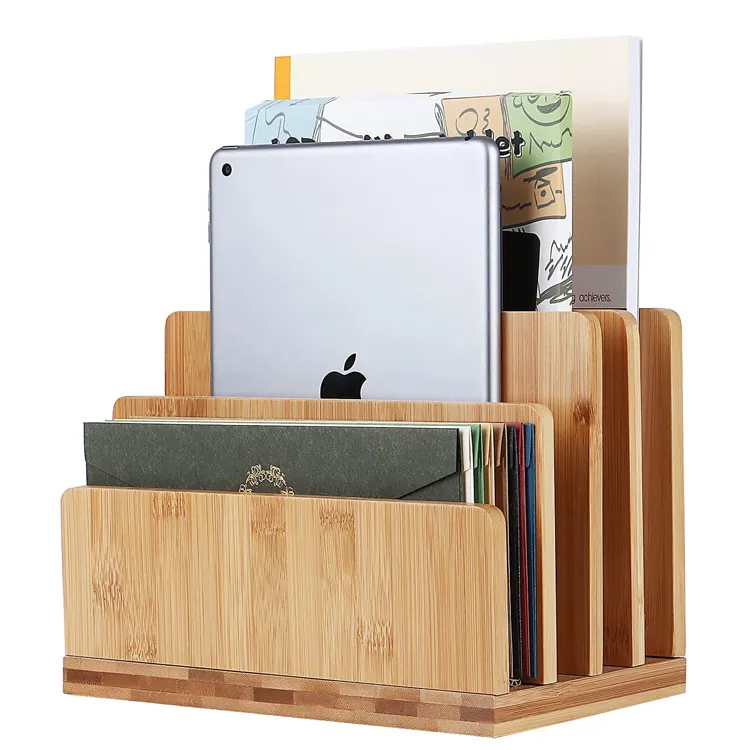 100% bamboo 4 slots desk countertop file mail organizer wood desktop file folder sorter holder organizer