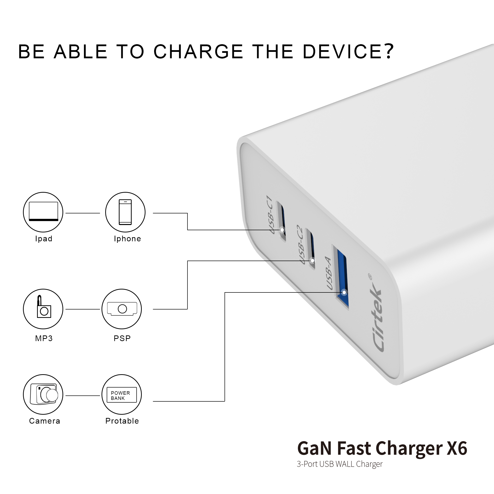 Cirtek 2021 новый тренд PD 65 Вт настенное зарядное устройство QC3.0 USB зарядное устройство адаптер 3 зарядный порт USB A + USB C поддержкой новый телефон 12