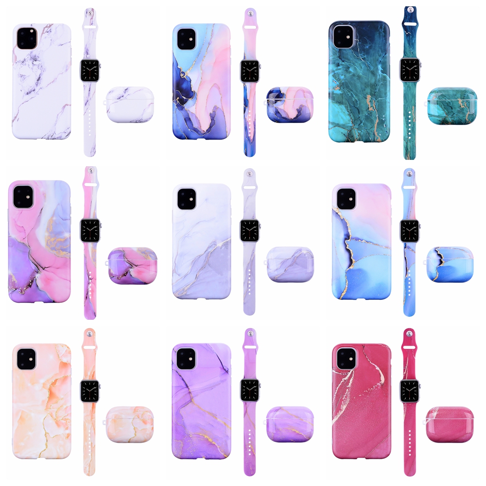 Горячая Распродажа чехол для телефона с подходящими для Airpods Pro 1 2nd для iPhone 11pro Max мраморные Чехлы для iWatch ремешок для Apple 38 мм