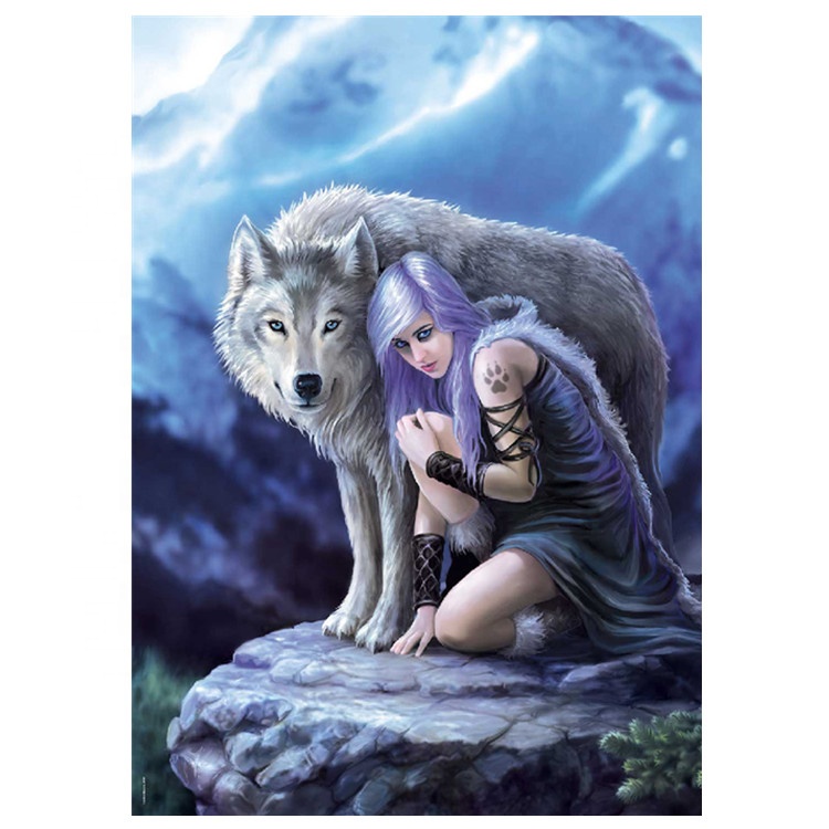 home decoration cross embroidered wall moon girl and wolf wholesale diamond painting 5D DIY diamond painting