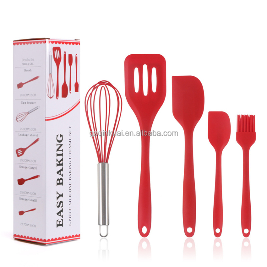 Kitchen food grade Silicone Heat Resistant Cooking Utensil set 5 pieces