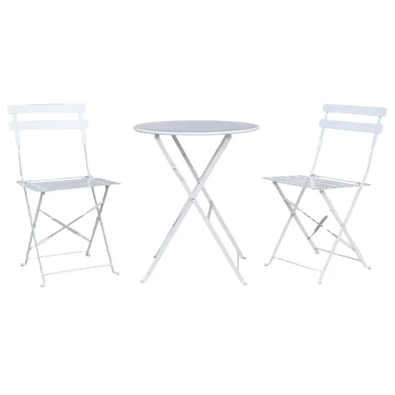 White metal bistro set garden 3pcs folding table and chair set