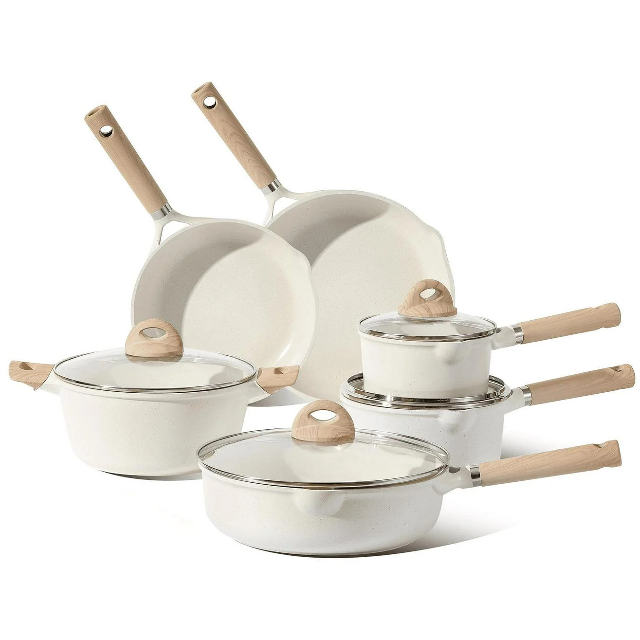 10PCS White Cheap Non Stick Granite Forged Die Cast Cookware Set Kitchenware with Glass Cover