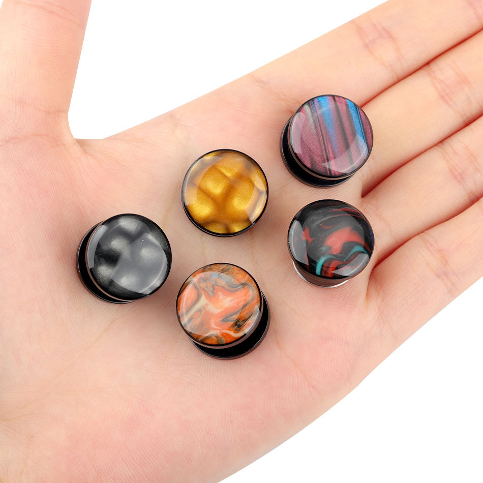 Lingchee Gradient Color Stainless Steel Ear Gauges Tunnels Plugs Ear Stretcher Expander Body Piercing Jewelry for Women Men