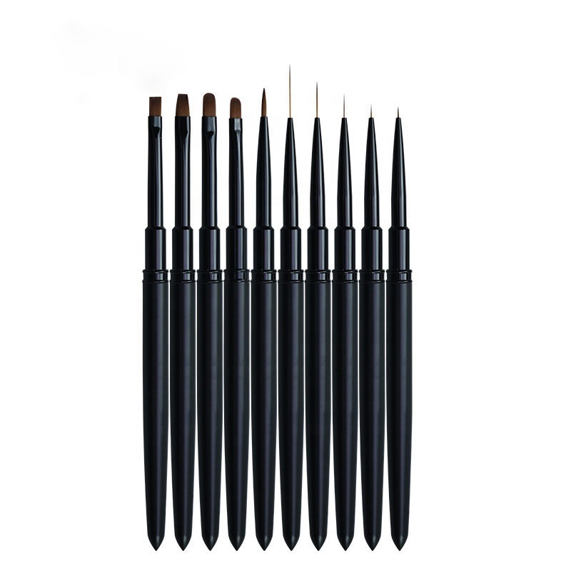 Wholesale Nail Brush Design Painting Black Gel Pen Manicure Art Metal Nail Brush Nylon Brush Set Tools