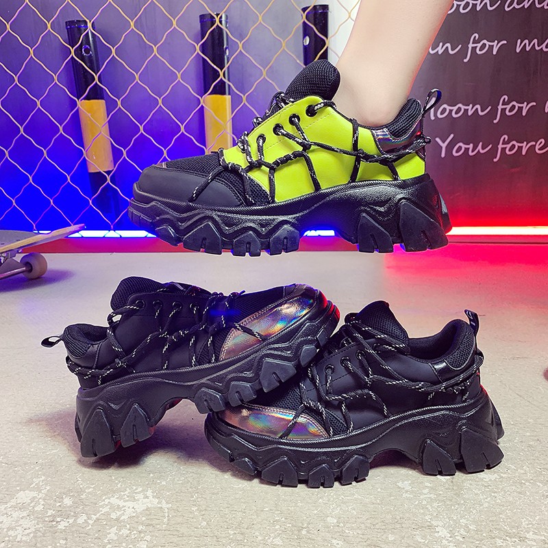 Women's casual black shoes chunky sneakers thick bottom dad sports shoes
