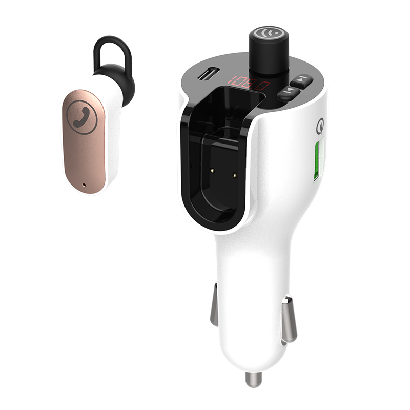 New Design PD QC3.0 Car Charger Wireless FM Transmitter Car MP3 player with Earphone