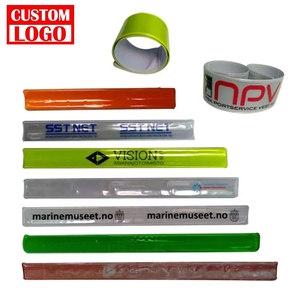 High Quality Reflector Reflective Slap Bracelet Sports SAFE VISIBLE PVC Reflective Slap-Wrap Band Custom Reflective Slap Band