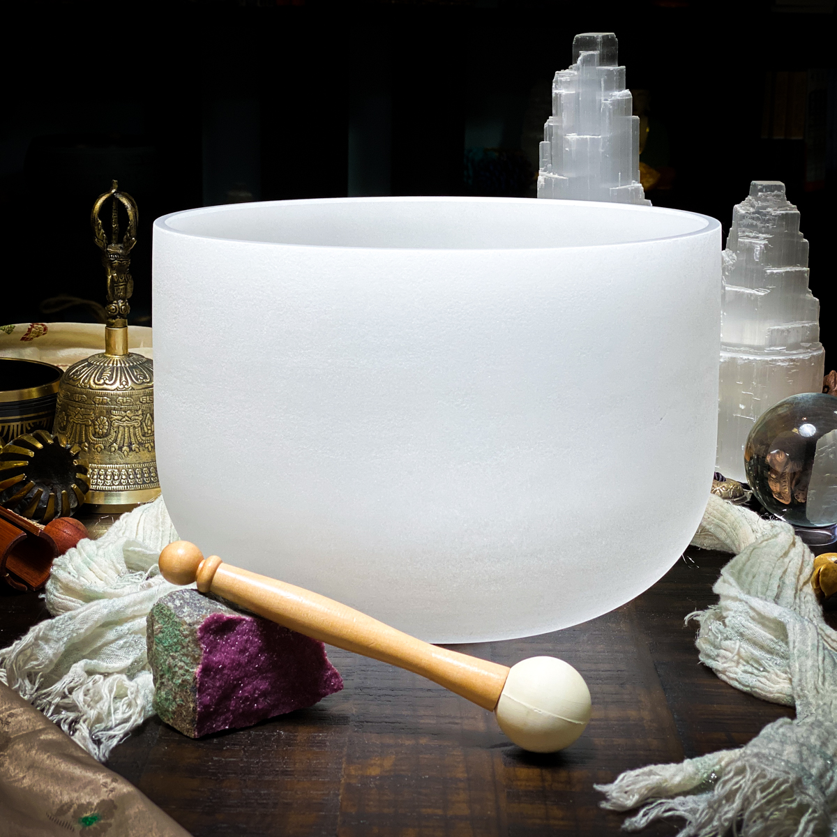 Best sound healing 12 inch C note root chakra white quartz singing bowl