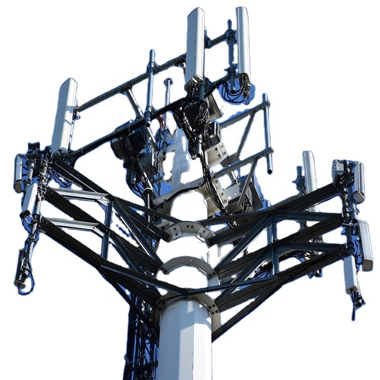 30 40 м 5 г, Wi-Fi сигнал, свободно стоящая круглая оцинкованная телекоммуникационная антенна, одиночная трубчатая коммуникационная башня