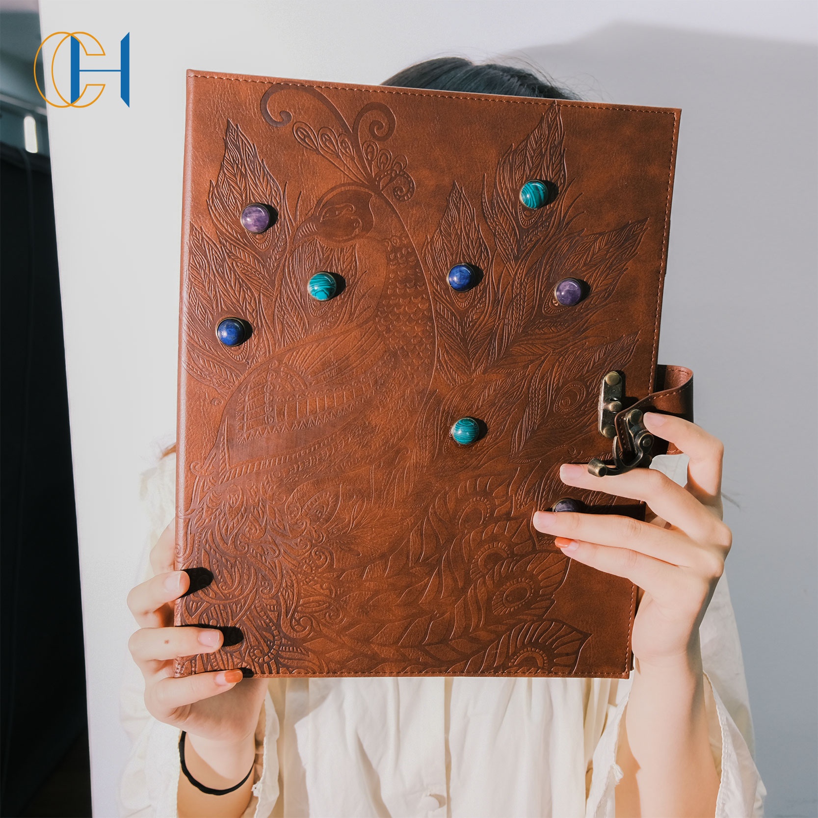 High Quality Pu Leather Folder Crystal Stones Chakra Office stationery folder Folder 2021