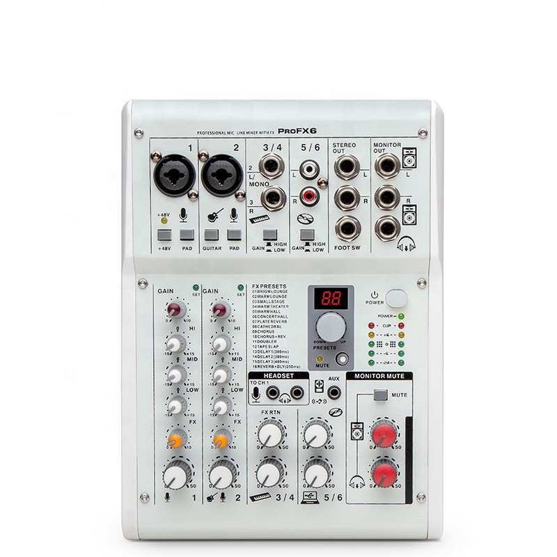 New design! 6 channel audio mixer supports 48V phantom power interface with monitoring function