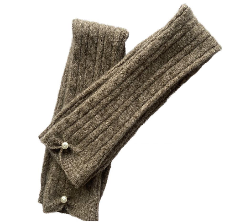 Fashionable Warm Cashmere Woolen Gloves with Pearl Buckle Elegant Mittens