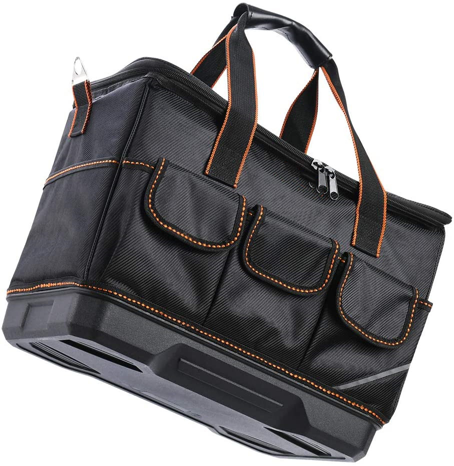 16 Inch Wide Mouth Tool Bag Waterproof Molded Base Tool Tote Bag With Adjustable Shoulder Strap And Inside