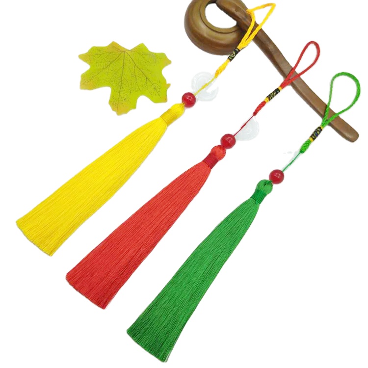 Factory stock vertical hanging car decoration color long silk tassel Chinese style beaded jade tassel