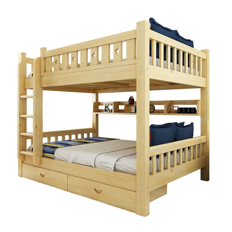 Two Floors Solid Wood Loft Children Beds Kids Bunk Beds with Ladder