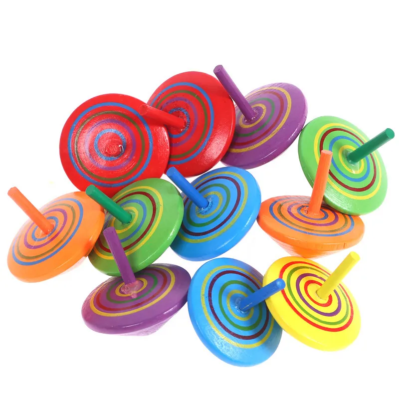 Colorful promotional children classic fingertip gyroscope toy mini wooden spinning tops for boys girls