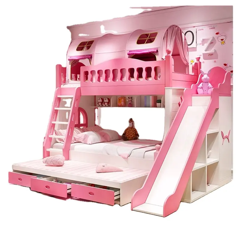 creative Children bed with stairs and storage drawers baby bunk beds