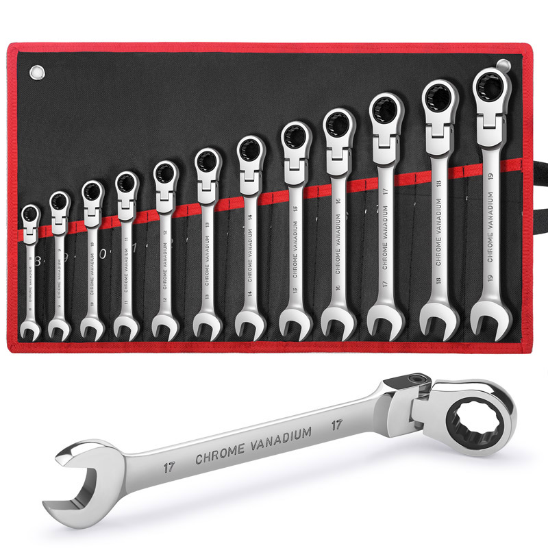 Flex Head Ratcheting Wrench Set,Combination Ended Spanner kits, Chrome Vanadium Steel Hand Tools Socket Key Ratchet Wrench set