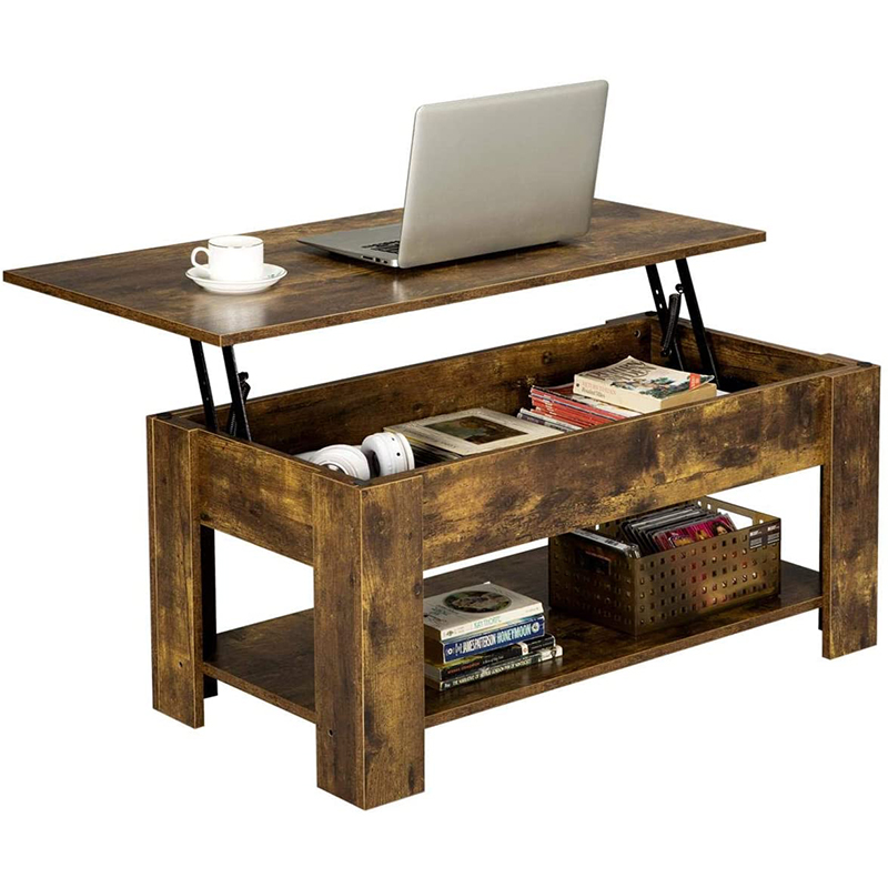 Modern Wood Lift Top Hidden Compartment and Storage Shelf Coffee Table for Living Room