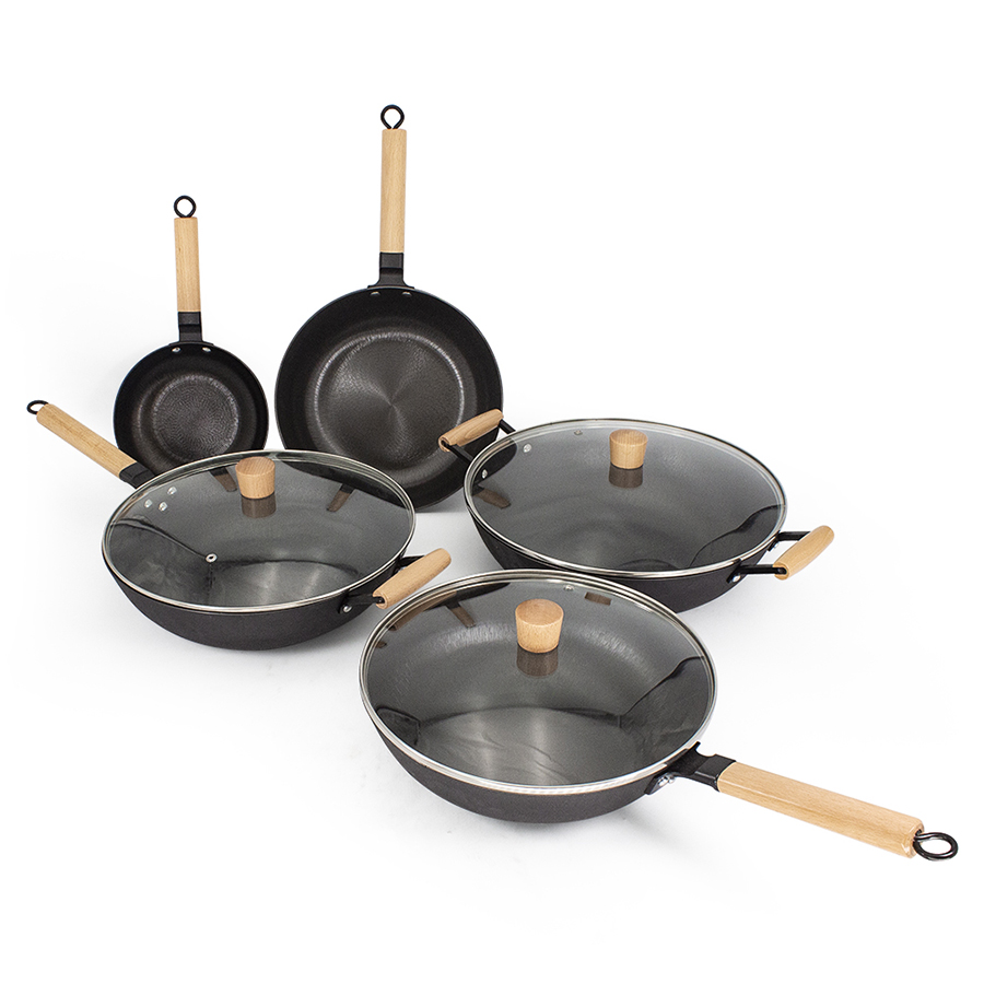 Cast iron cookware sets kitchen cooking nonstick iron kadai woks