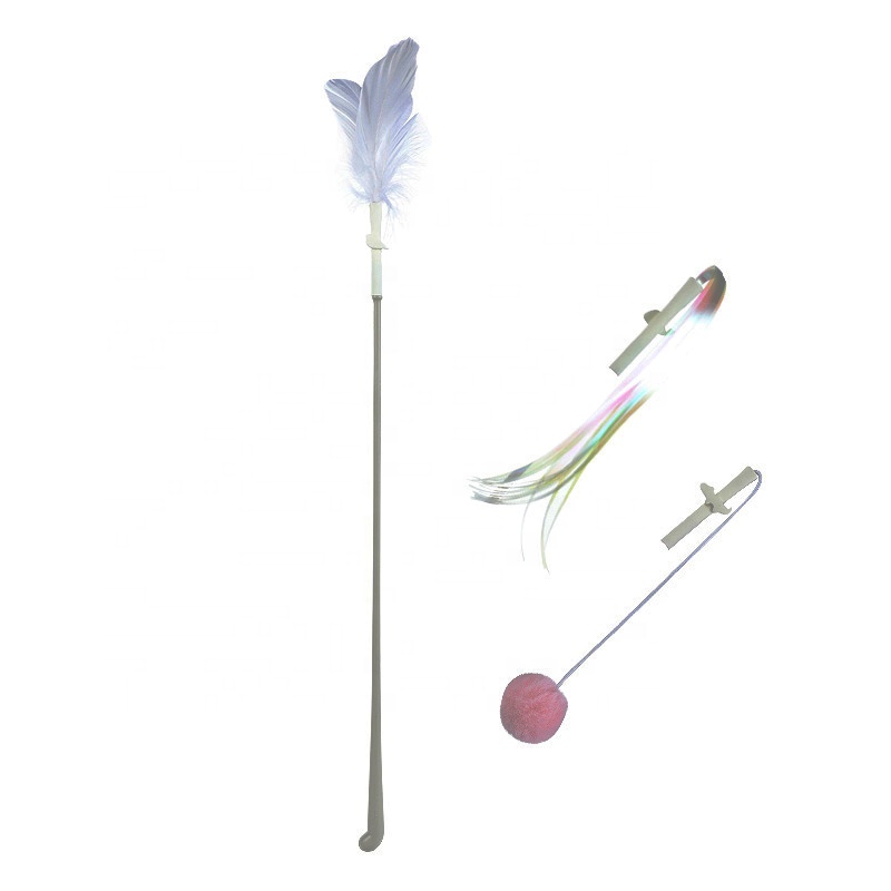 2021 New Replaceable Head Funny Interactive Cat Stick Toy Feather High Elasticity Cat Teaser Stick