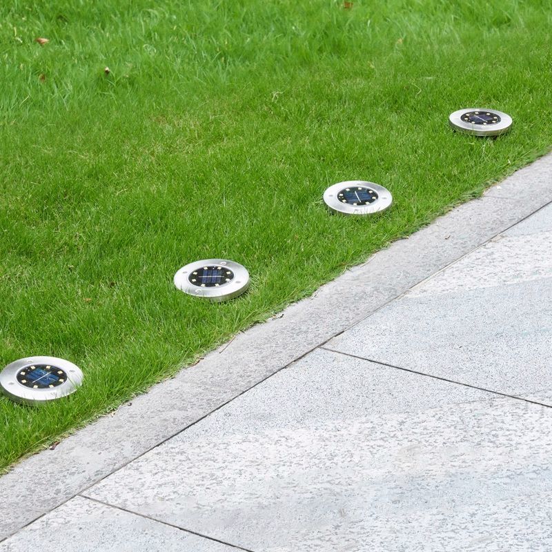Stainless Steel Outdoor Landscape Lighting 8 LED Ground Garden Lawn Patio Disk solar garden light For Home