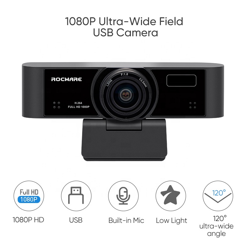 Rocware 1080P USB компьютерная веб-камера с микрофоном крышка конфиденциальности для рабочего стола