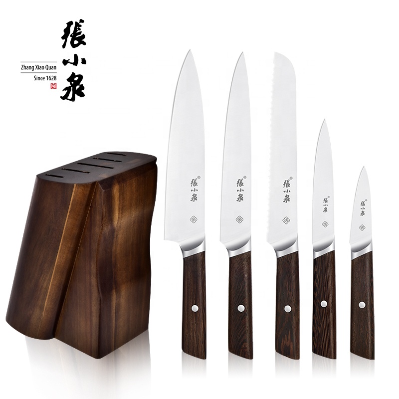 Zhang Xiaoquan 5-Piece Professional Kitchen Knife Set Stainless Steel Chef Knife Set with Wenge Wood Handle
