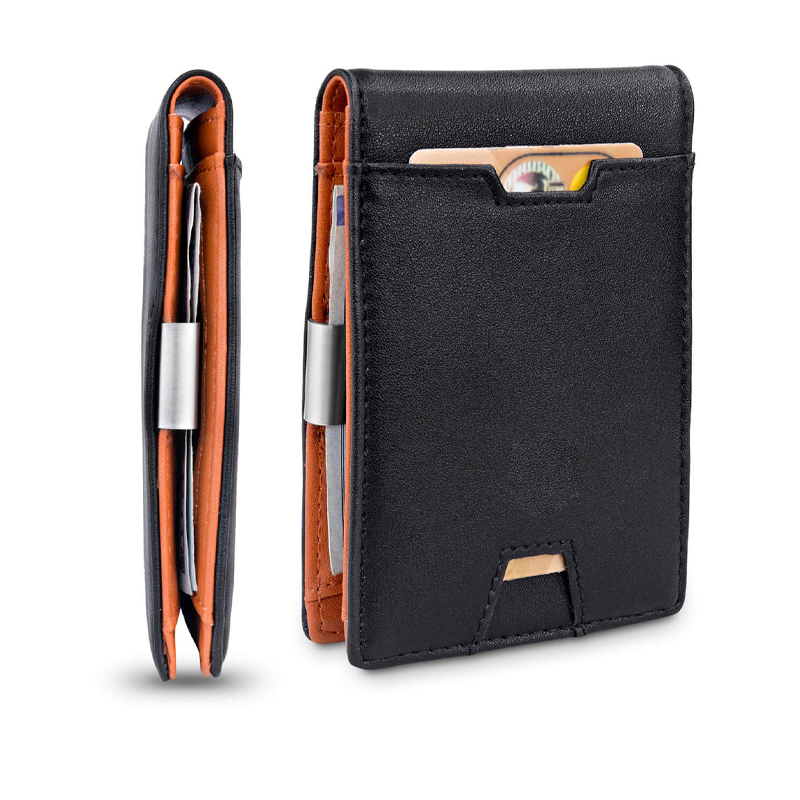 Factory Front Pocket Custom Bifold RFID Blocking Men's Wallet Card Hold Leather Slim Minimalist Money Clip Wallet For Men