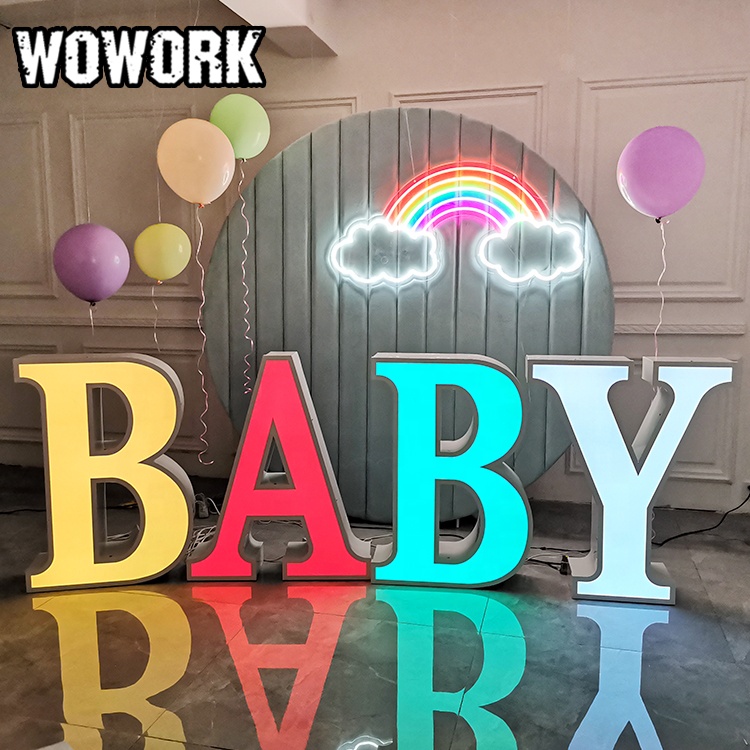 WOWORK fushun 3D наружные металлические принадлежности для вечеринок Свадебные украшения led освещенные буквы канала для события сценический фон