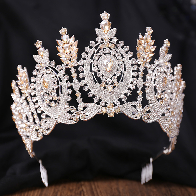 QS 2024 New design top quality big crown luxury crystal rhinestones pageant tiaras with comb for women wedding jewelry
