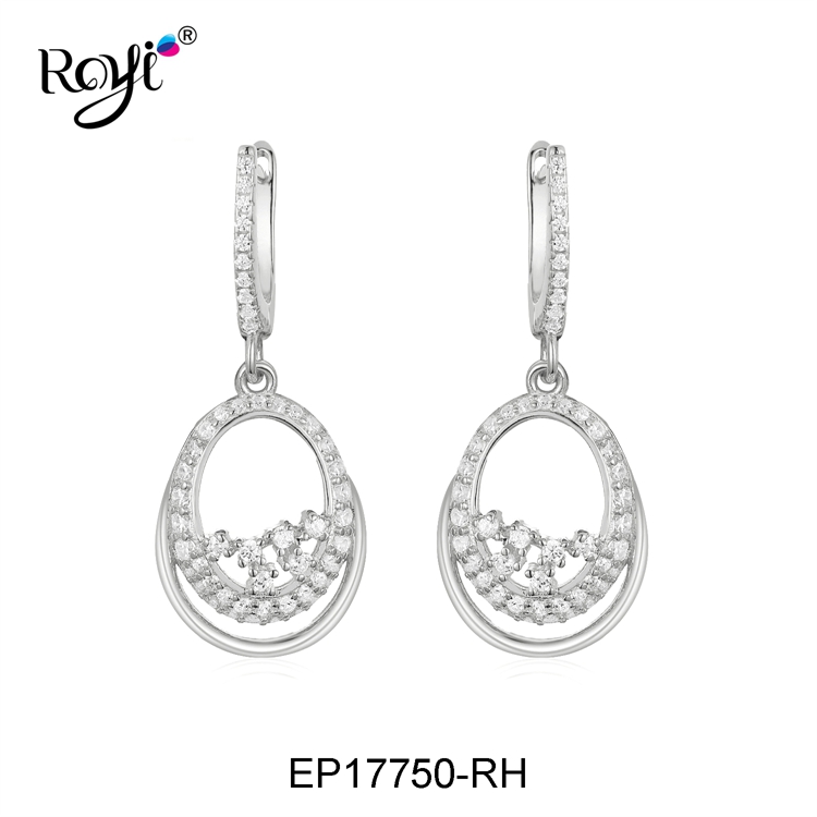 Fashionable Women Jewellery Oval Shape Daily Wearing 925 Silver Cubic Earrings