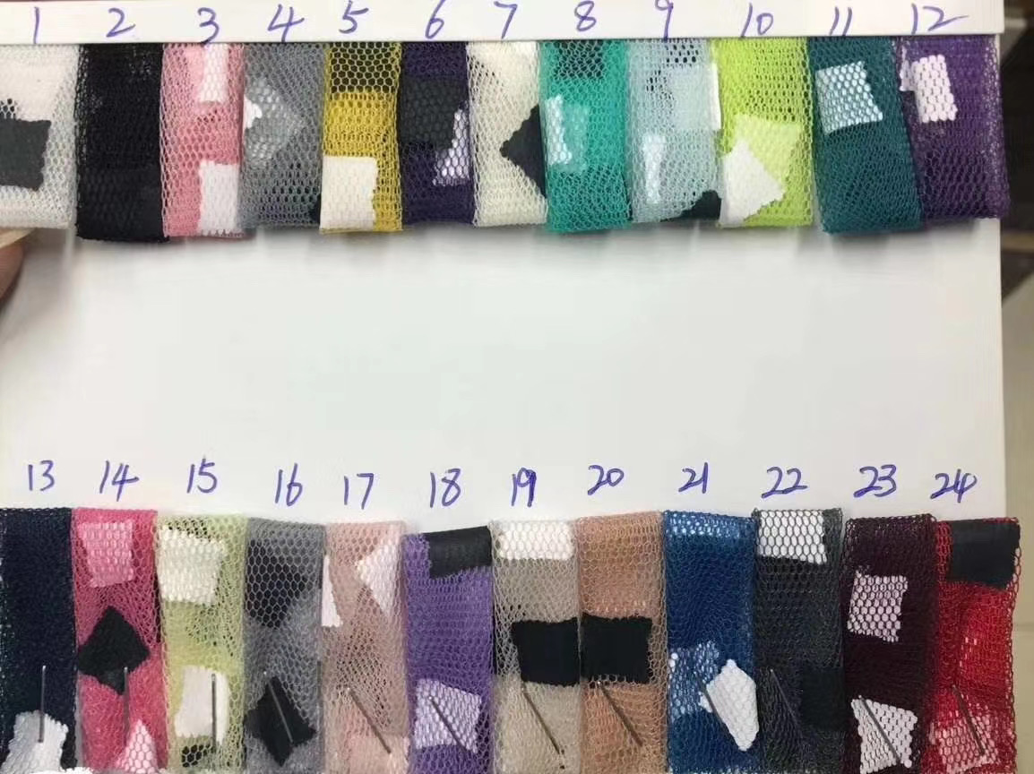 100 polyester two-tone square pattern design mesh printed fashion tulle fabric