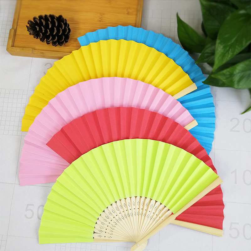 Mixed color paper hand fan Bamboo Folding Handheld Fans for Wedding Gifts Party Favors DIY