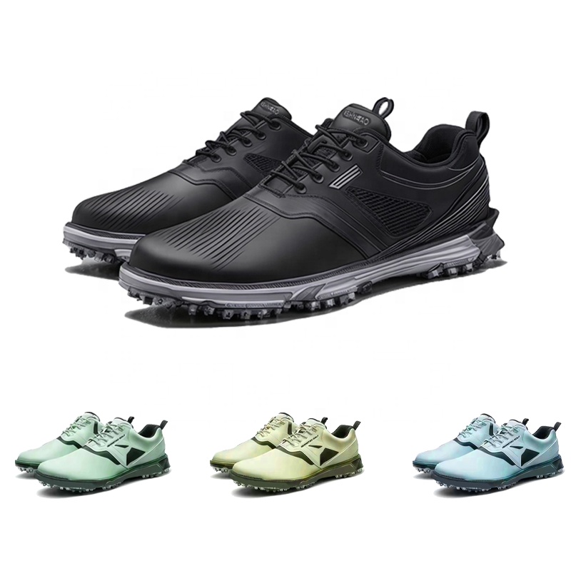 OEM Customized Classic Men's Golf Shoes with Breathable Waterproof Rubber Sole Manufacturer Direct