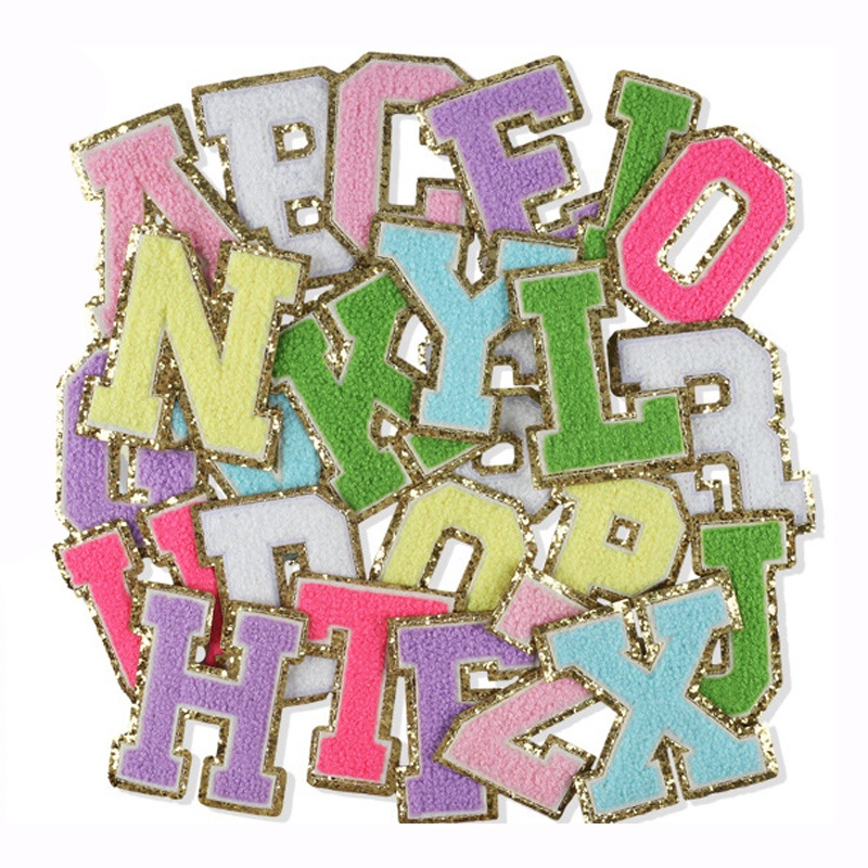 A-Z полотенце Английский алфавит на заказ, с вышивкой в стиле милитари с золотым блеском Пограничный Утюг на синель письма патчи
