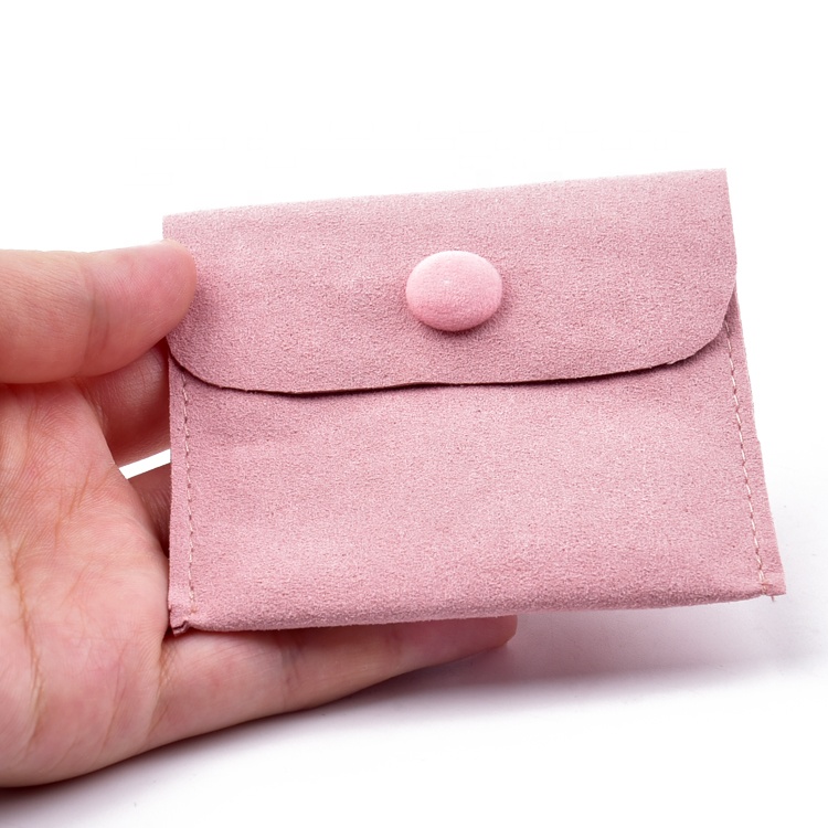 Custom printed suede envelope pink jewelry packaging pouch with button