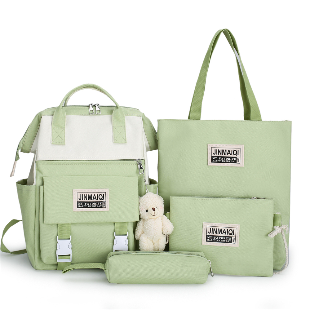 New Fashion Canvas Backpack Waterproof Child School Backpack Set For Girls Bag Set With Pendant Back Pack 4Pcs