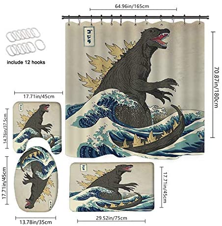 Водонепроницаемая душевая занавеска из полиэстера, 4 шт., с принтом Godzilla для ванной комнаты
