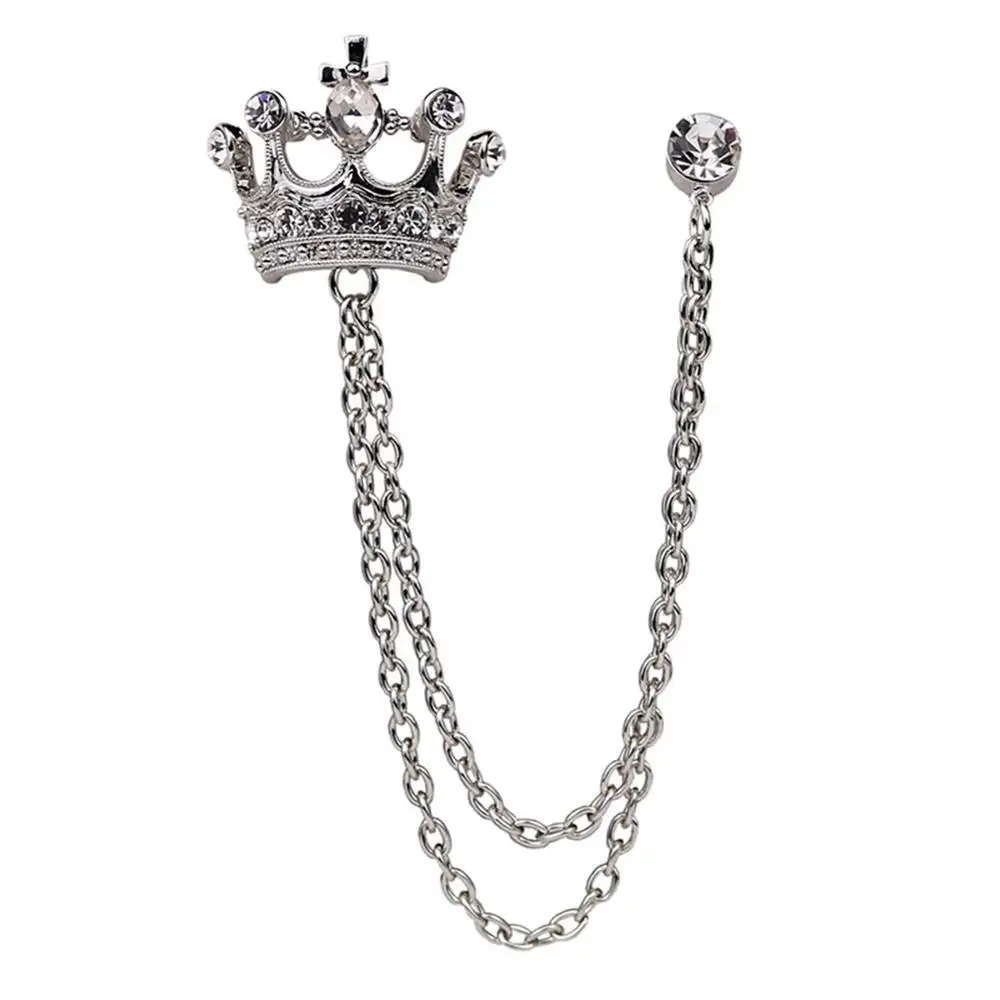 SIYWINA Customized Crown Brooch for Men Suit Pin Vintage Chain Brooches Suit Shirts Accessories