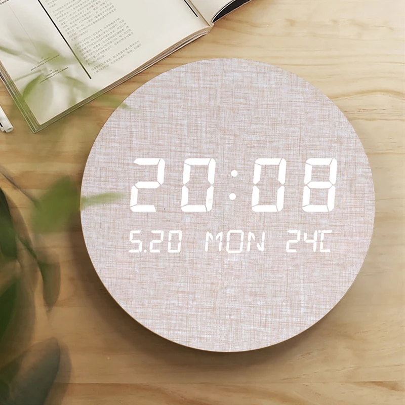 EMAF Nordic Fashion Living Room Decoration Rechargeable Battery Wooden Digital LED Wall Clock Bedroom Wireless Wooden Wall Clock