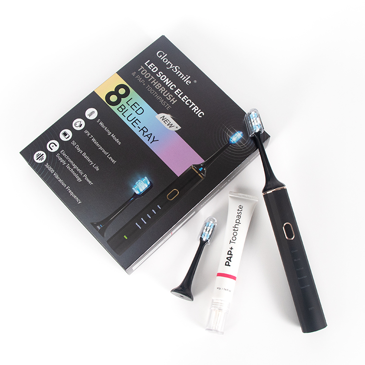Private Label Premium Intelligent Time Reminder 5 Modes Led Blue Light Rotating Toothbrush And Toothpaste Kit