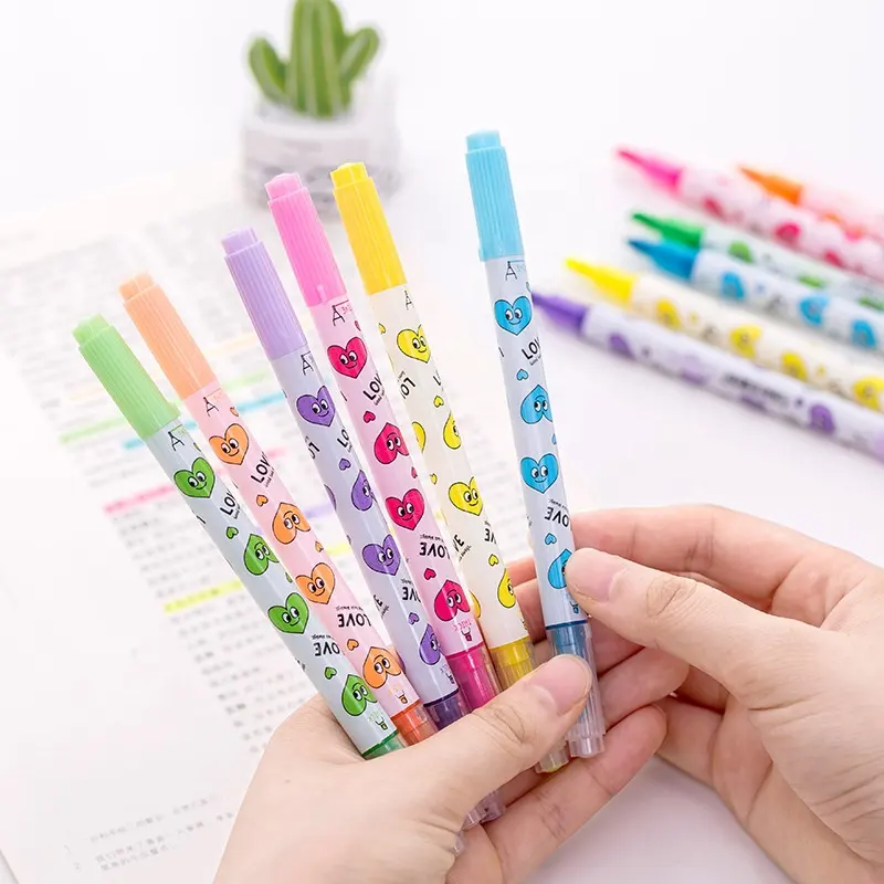School kids cute double head marker colorful liquid highlighter pen set