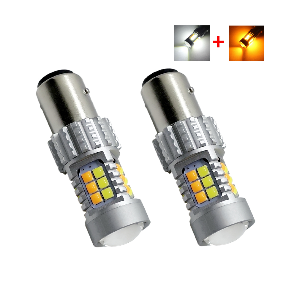 DC12V-24V Two Colors Led 3030 1157 T25 3157 T20 WY21W 7443 White   Amber Led Turn Tail Brake Stop Signal Light Lamp Bulb