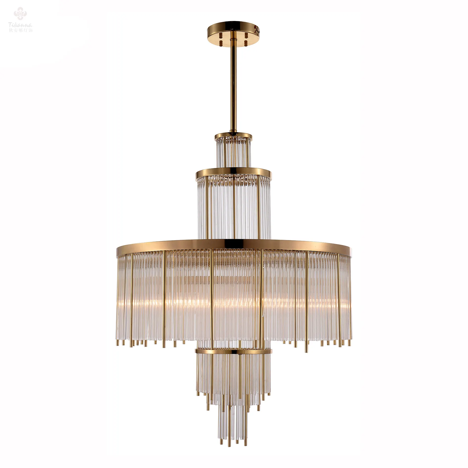 Tikanna New 2020 Modern Clear Crystal Glass Brass Round pendant chandelier Lamp for Home Decoration