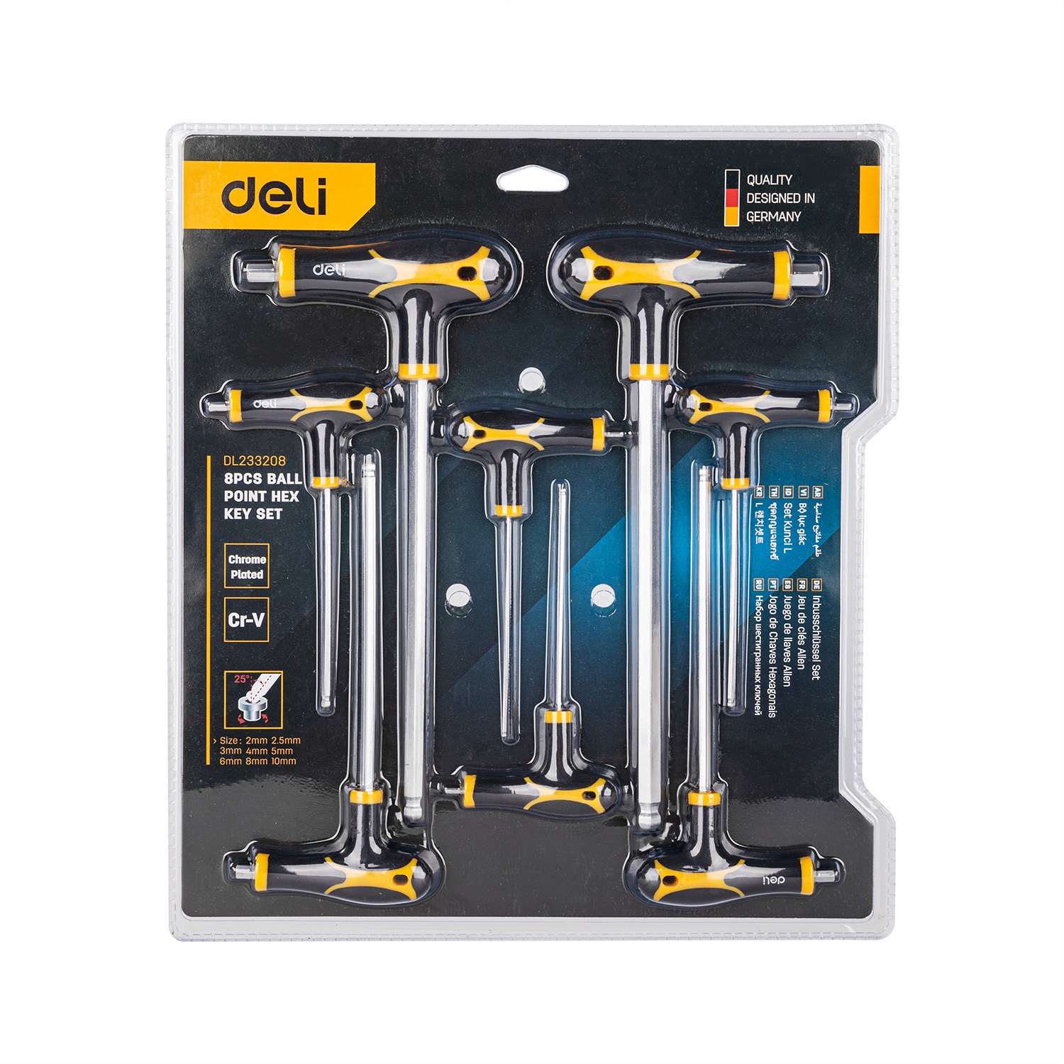 Deli Tools EDL233208 Professional 8pcs Ball End Hex Key Wrench Spanner Set With T-Type Handle